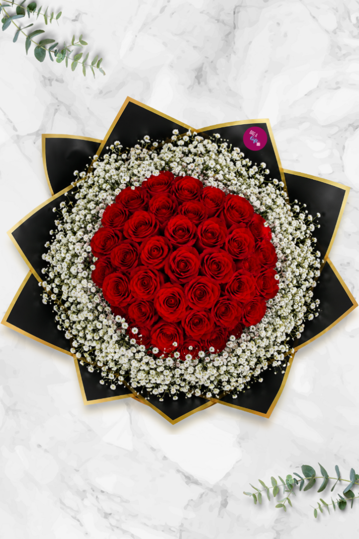 30 rose bouquet with gyp