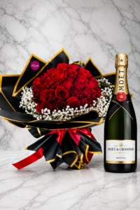 Moet & Chandon with 50 Red Roses
