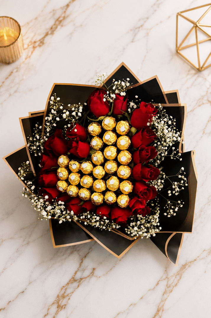 Ferrero Heart with 20 Rose Bouquet