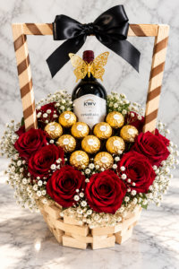 Ferrero Heart, Wine and Rose bouquet