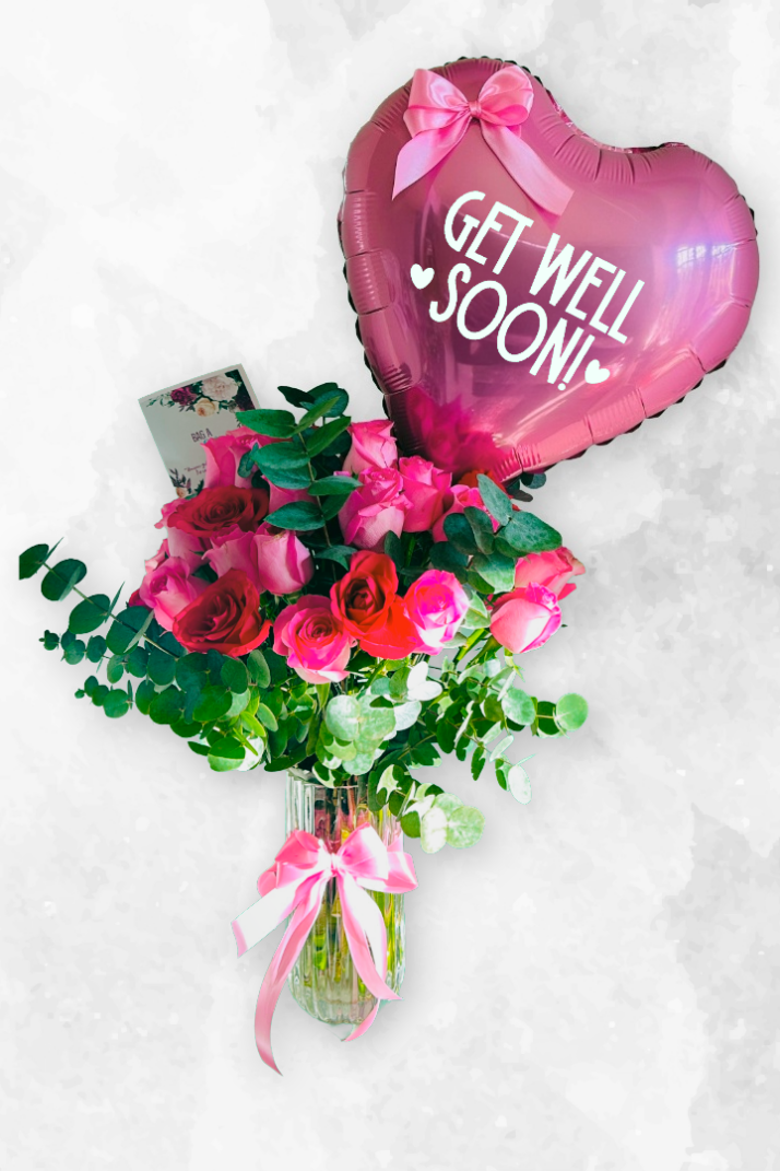 20 Mixed Pink Roses in Vase